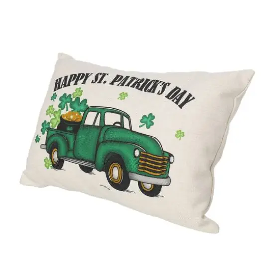 Glitzhome&reg; 18" Faux Burlap Happy St. Patrick's Day Truck Pillow {6}