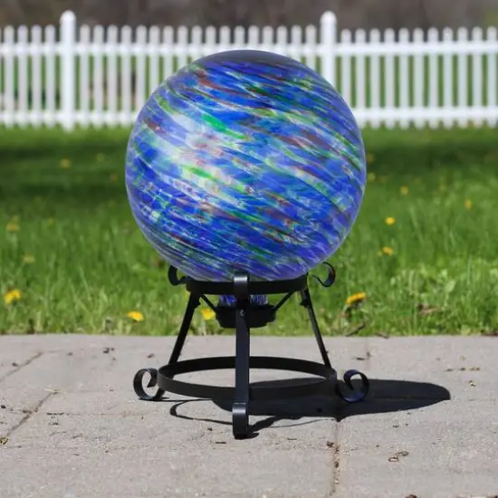 10" Blue & Green Swirl Pattern Outdoor Garden Gazing Ball {3}