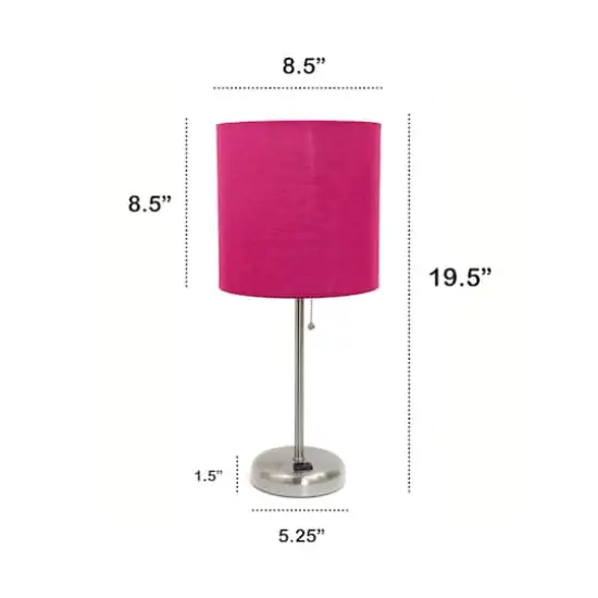 Creekwood Home Oslo 19.5" Power Outlet Table Lamp Brushed Steel Base/Pink Shade {4}