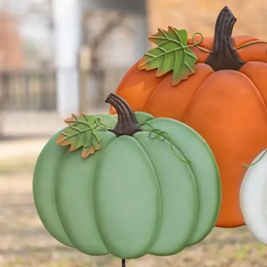 Glitzhome&reg; 23.75" Fall Metal Stacked Pumpkin Yard Stake {6}
