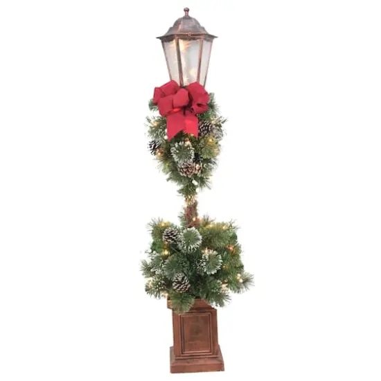 4ft. Pre-Lit Lamp Post with Big Red Bow {1}