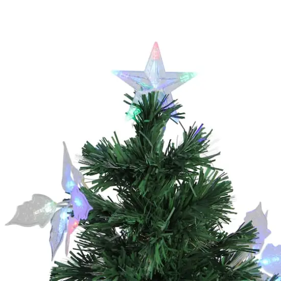 3ft. Fiber Optic Color Changing Artificial Christmas Tree with Star & Flower Decorations {4}