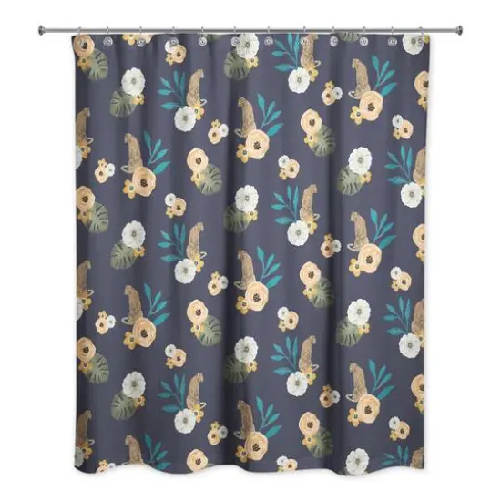 Tropical Jag Shower Curtain Navy {1}