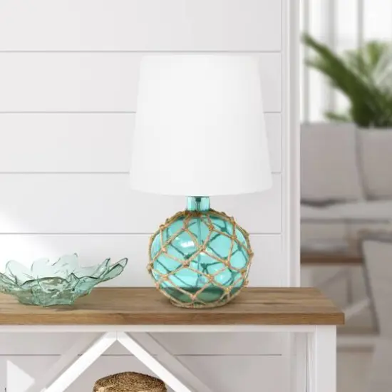 Lalia Home 15" Glass Rope Table Lamp with Shade Aqua and White {5}