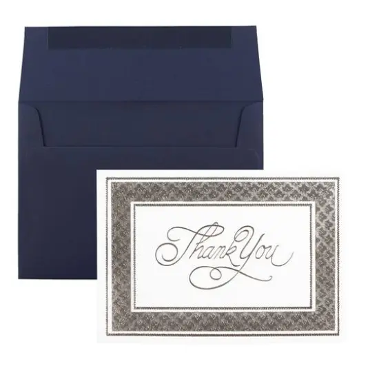 JAM Paper Thank You Card Set with Silver Border, 25ct. Silver/White {2}