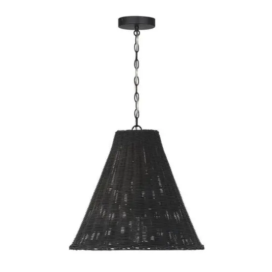 Hello Honey&reg; Rattan Taper Pendant Light Black {4}