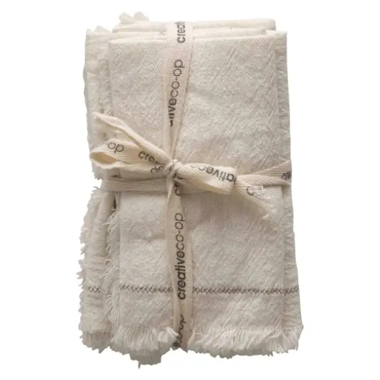 Hello Honey&reg; 18" Square Cotton Woven Napkins with Stitch Accent & Fringe Set, 4ct. {1}