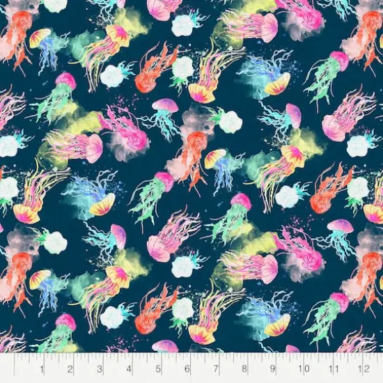 Fabric Editions Navy Deep Sea Jellyfish Cotton Fabric {3}