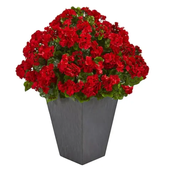 2.7ft. Red UV Resistant Geranium Artificial Plant in Slate Planter  {1}