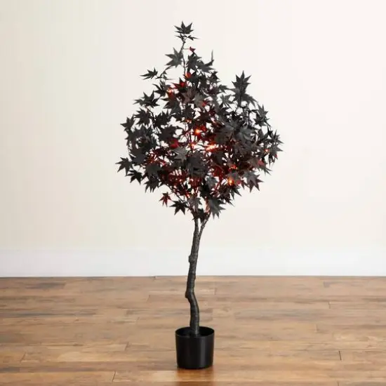 4ft. Pre-Lit Artificial Halloween Black Maple Tree with 180 Orange & Purple LED Lights {10}