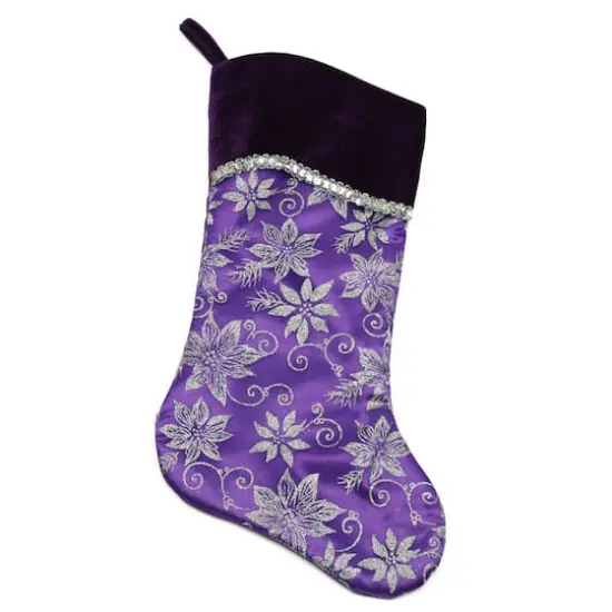 20" Purple & Silver Glittered Floral Stocking {3}