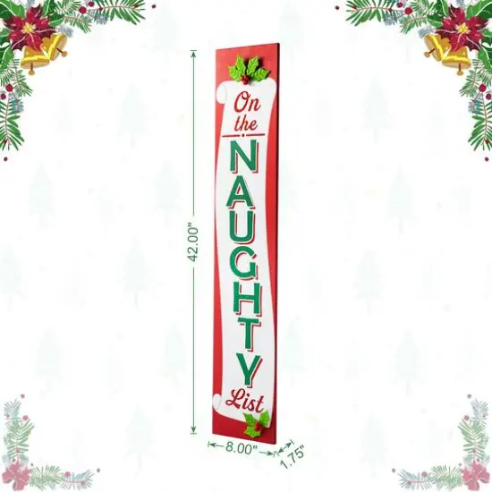 Glitzhome&reg; 3.5ft. Double-Sided Wooden Naughty & Nice List Porch Sign {9}