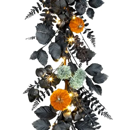 6ft. Black & Orange Halloween Pumpkin Pre-Lit LED Garland {1}