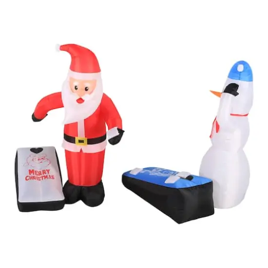 5ft. Inflatable Christmas Light Up Santa & Snowman Playing Corn Hole {3}