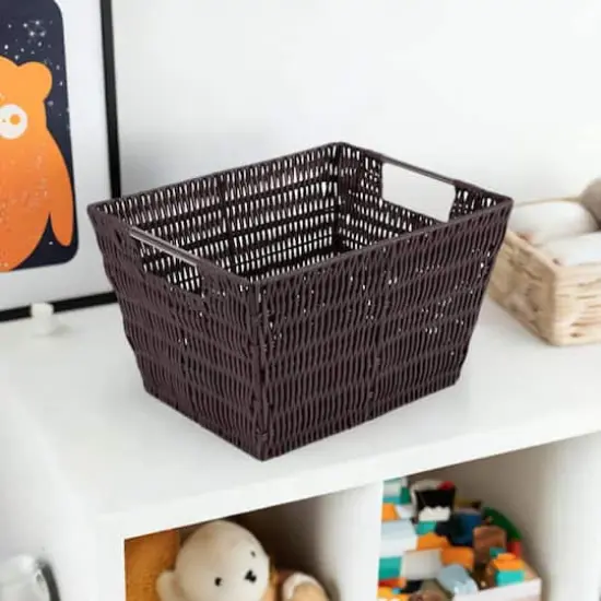 Simplify Medium Chocolate Rattan Storage Basket {6}