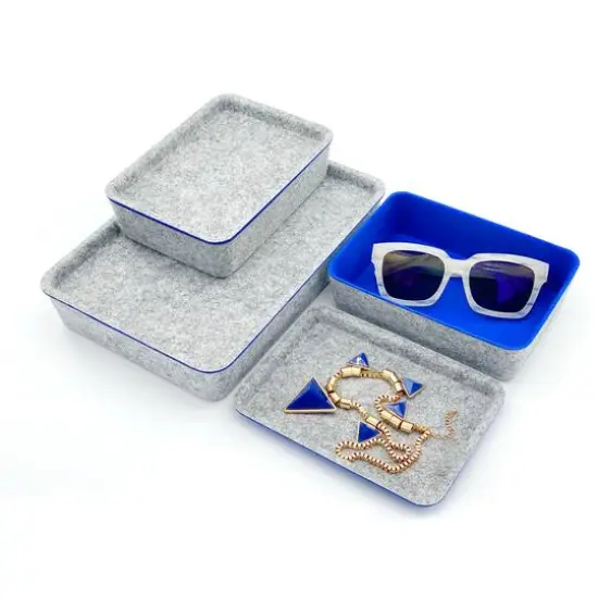 Welaxy Felt 3 Piece Drawer Organizer Bins with Lids Classic Blue {4}