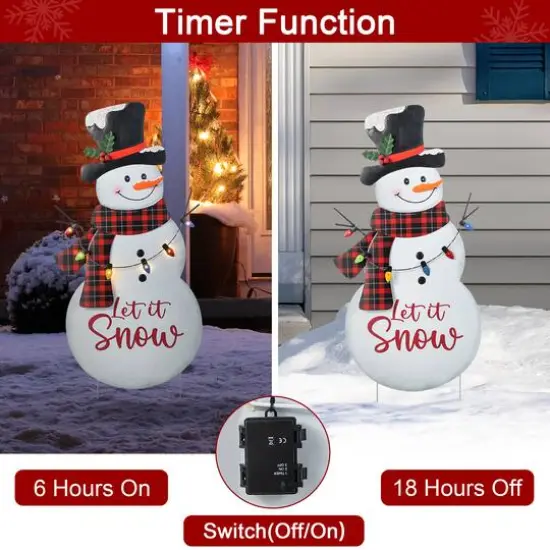 Glitzhome&reg; 36" Lighted Metal Christmas Snowman Yard Stake with Colorful Bulbs {7}