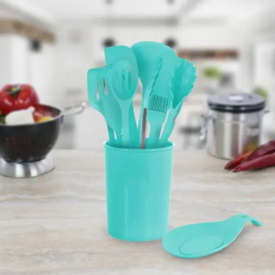 MegaChef Light Teal Silicone Cooking Utensils Set, 12ct. {6}