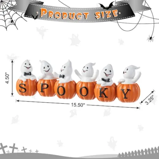 Glitzhome&reg; 15.5"L Halloween Polyresin SPOOKY Ghost Pumpkin Table Decor {9}