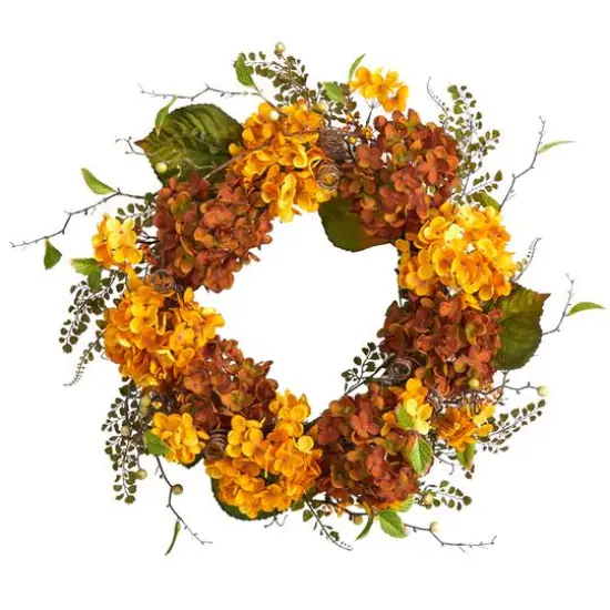 24" Hydrangea Artificial Autumn Wreath {1}