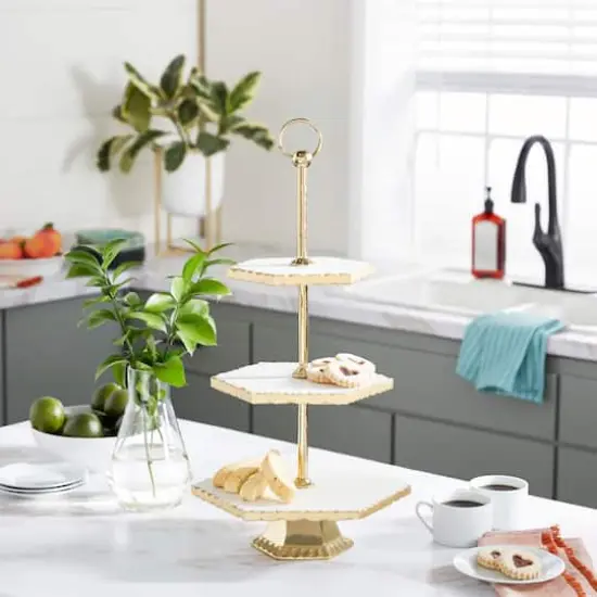 Gold Stoneware & Aluminum 3 Tier Tray Stand {7}