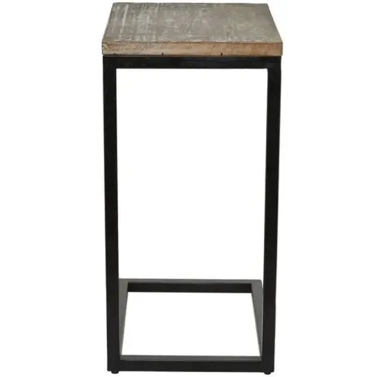 Brown Wood Distressed C-Shaped Accent Table with Black Metal Base 13" x 18" x 26" {5}