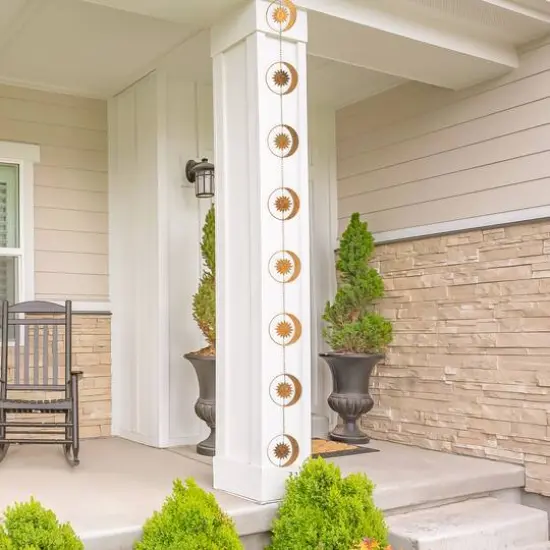 Glitzhome&reg; 8.5ft. Faux Copper Patina Finish Sun & Moon Rain Chain {4}