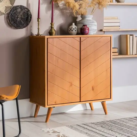 Walker Edison Caramel Chevron 2 Door Accent Cabinet {4}