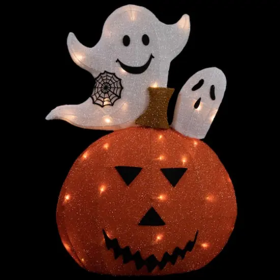 28" LED Lighted Jack-O-Lantern & Ghosts Halloween Decoration {4}