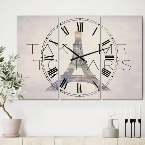 Designart Take Me To Paris Large Traditional 3 Panel Wall Clock {3}