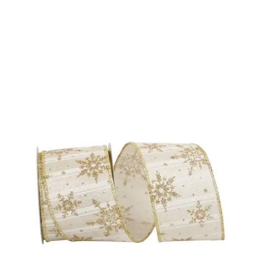 JAM Paper 2.5" x 10yd. Wired Golden Snowflakes Ribbon {1}