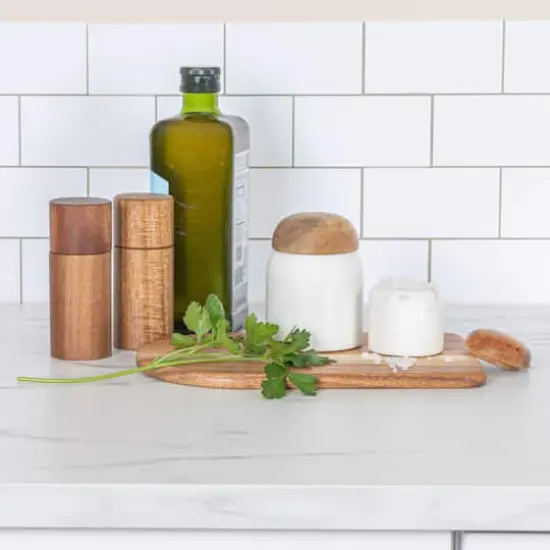 Hello Honey® 4" White Marble & Mango Wood Pinch Pot with Lid {3}