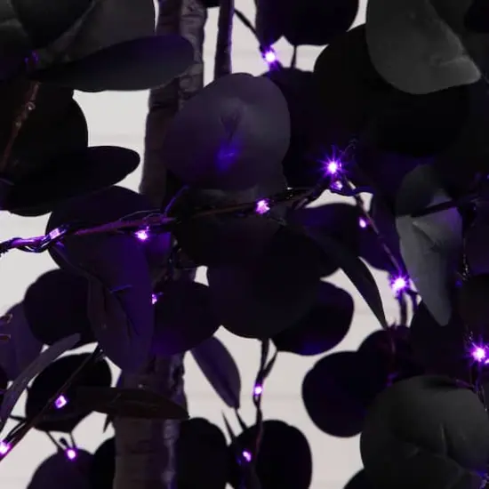 9ft. Pre-Lit Artificial Halloween Black Eucalyptus Tree with 700 Orange & Purple LED Lights {6}