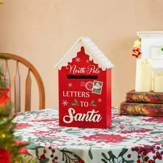 Glitzhome&reg; 14" Christmas Wooden Mailbox Table D&eacute;cor {4}
