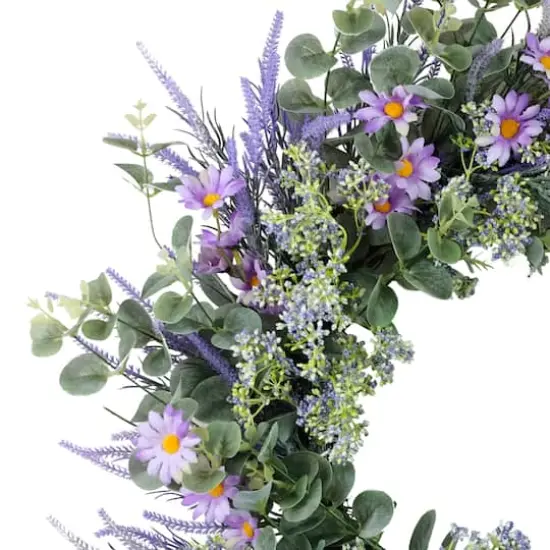 24" Purple Spring Daisy, Lavender & Eucalyptus Floral Wreath {4}