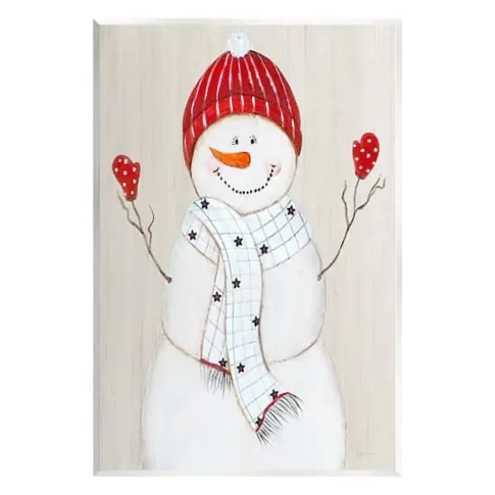 Stupell Industries Seasonal Snowman Smiling Red Hat Wall Plaque Art {1}