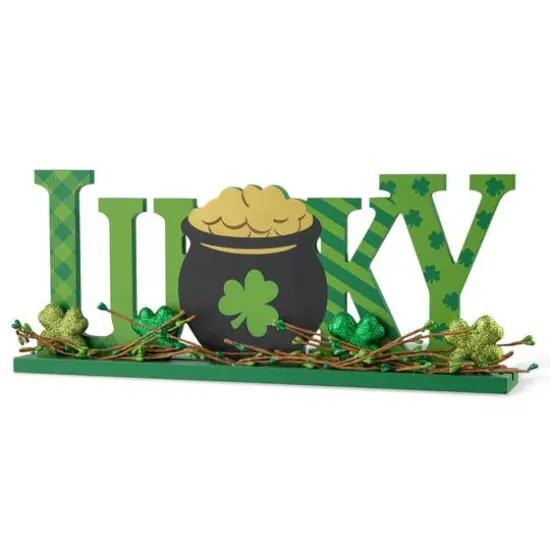 Glitzhome&reg; 15.75" St. Patrick'Lucky Wooden Table Decor {1}