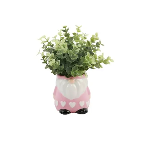 Flora Bunda&reg; 9" Green Eucalyptus in Pink Heart Gnome Planter {1}