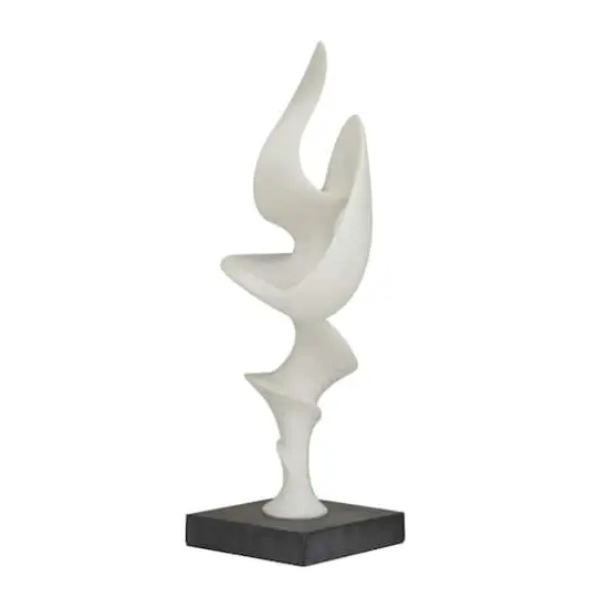 20" White Polystone Abstract Sculpture with Black Base {4}