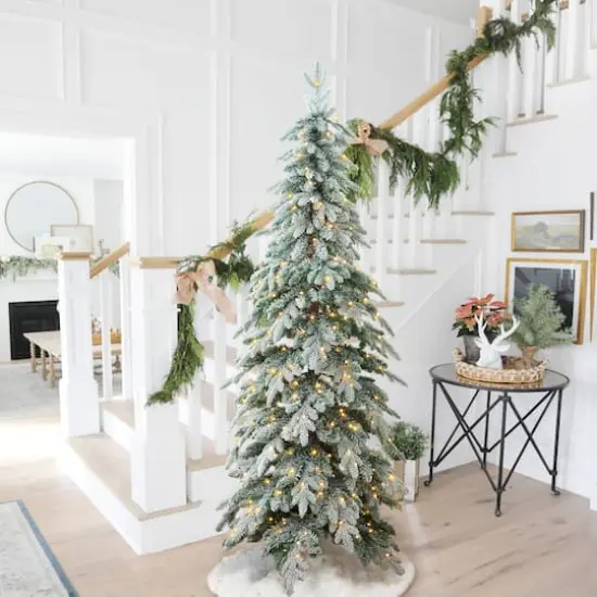 7.5ft. Pre-Lit Flocked Pencil Spruce Artificial Christmas Tree, Warm White LED Lights {3}