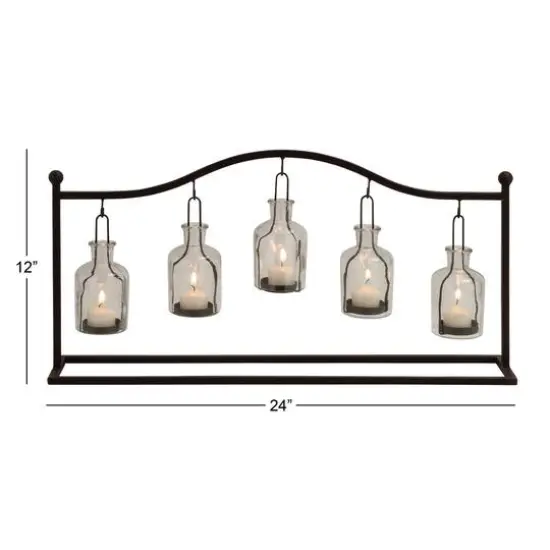 24" Black Iron Farmhouse Candle Holder Lantern {7}