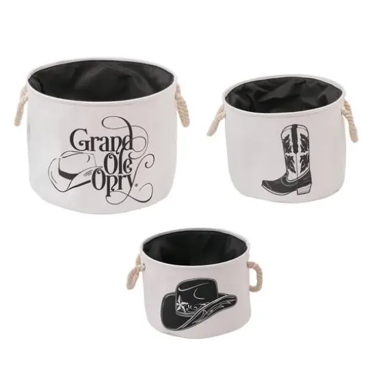 American Art Decor Grand Ole Opry Boot and Cowboy Hat Printed Fabric Basket Set of 3 - 15" x 11.5" {6}
