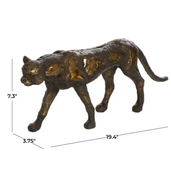 19" Bronze Leopard Distressed Textured Sculpture {9}