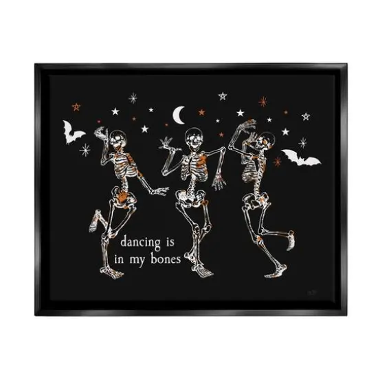 Stupell Industries Dancing In My Bones Skeletons Framed Floater Canvas Wall Art Black {1}