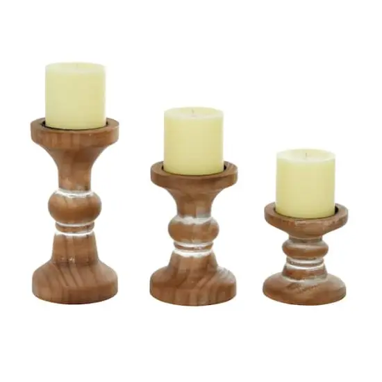 Brown Wood Farmhouse Candle Holder Set {1}