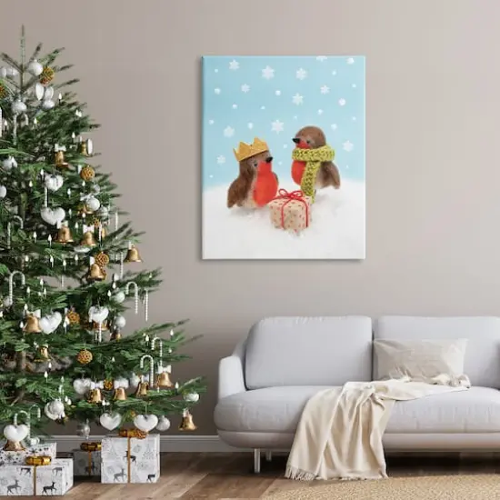 Stupell Industries Birds Gift Giving Christmas Snow Canvas Wall Art {3}