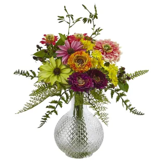 15" Mixed Floral Arrangement in Glass Vase {1}