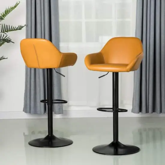 Glitzhome&reg; Mid-Century Leatherette Gaslift Adjustable Swivel Bar Stool Set Yellow {3}
