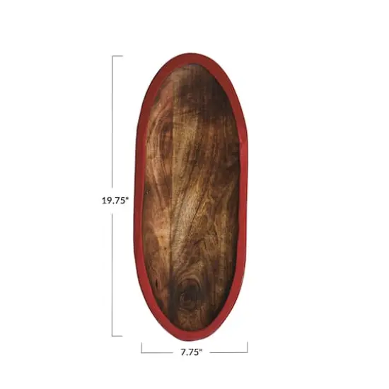 Hello Honey® 19.75" Hand-Carved Mango Wood Oval Tray with Red Enameled Edge {4}