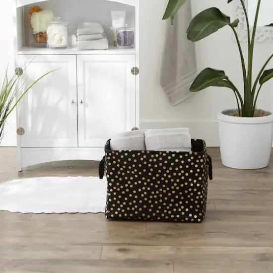 Medium Polyester Rectangle Bin With Gold Dots Black {6}